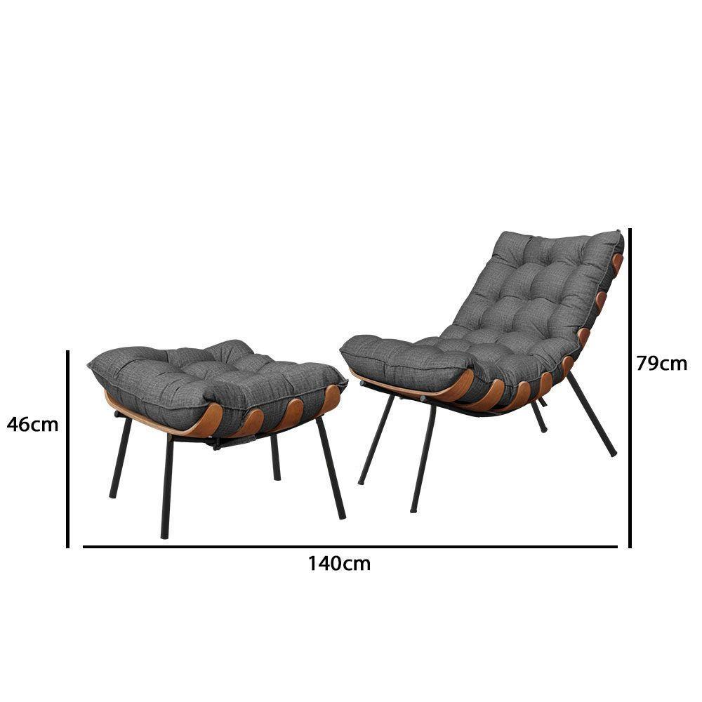 Poltrona Costela Adão Com Puff Linho Grafite - 3