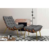 Poltrona Costela Adão Com Puff Linho Grafite - 2