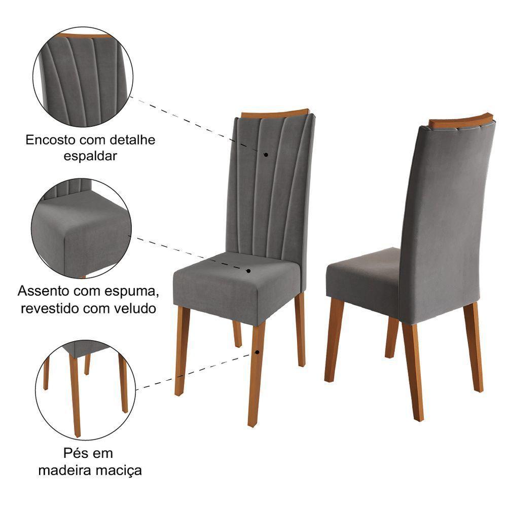 Conjunto Com 2 Cadeiras Estofadas Veludo Sala De Jantar Sofia Viero Madeirado / Cinza - 3
