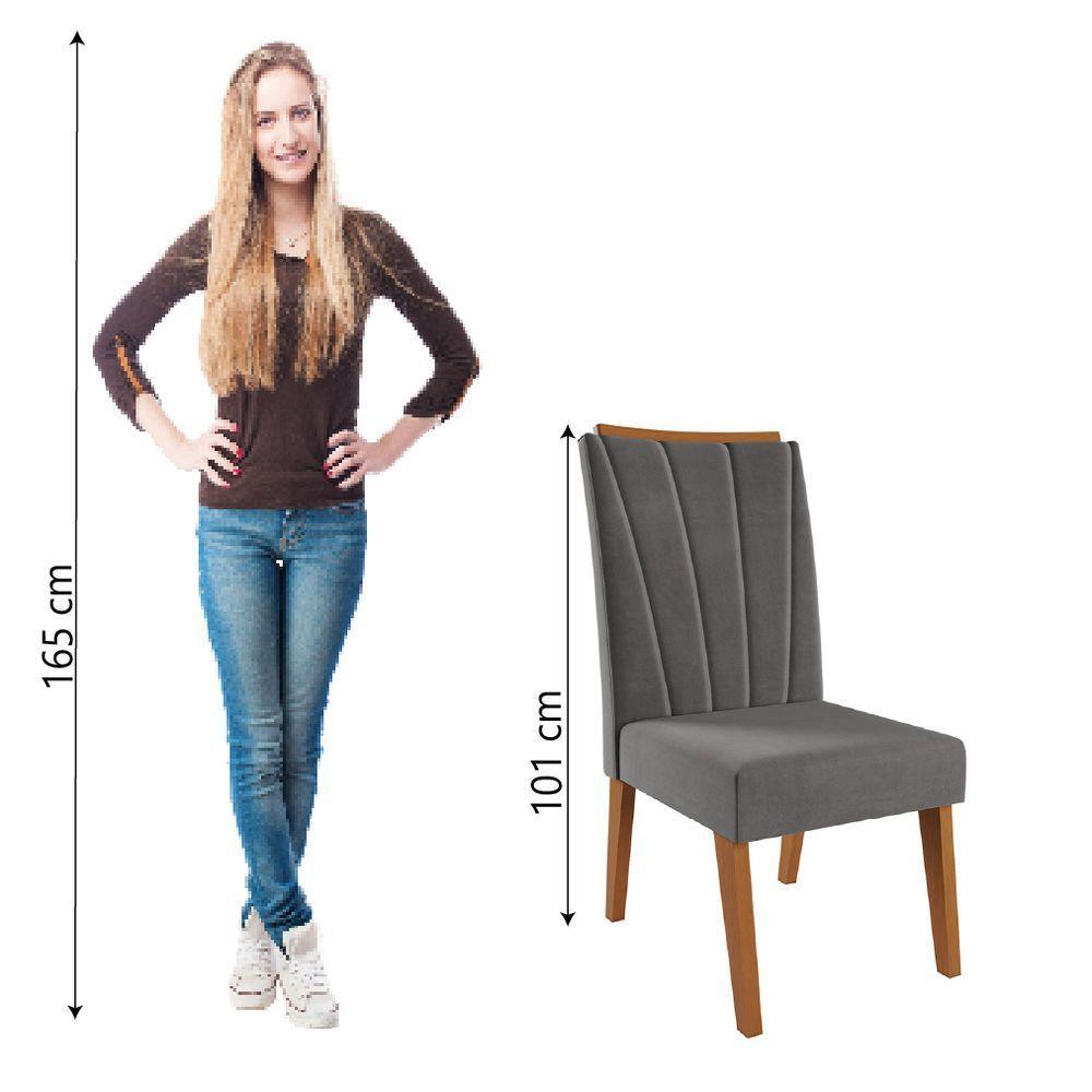 Conjunto Com 2 Cadeiras Estofadas Veludo Sala De Jantar Sofia Viero Madeirado / Cinza - 4