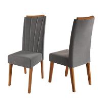 Conjunto Com 2 Cadeiras Estofadas Veludo Sala De Jantar Sofia Viero Madeirado / Cinza - 1