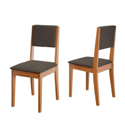 Conjunto 2 Cadeiras Estofada Sala De Jantar Trento Dobuê Madeirado / Castor