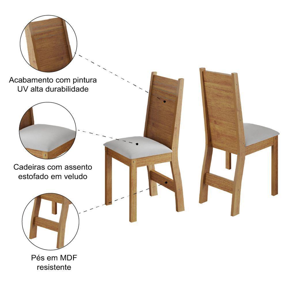 Conjunto 2 Cadeiras Veludo Sala De Jantar Kate Viero Madeirado/off White - 3