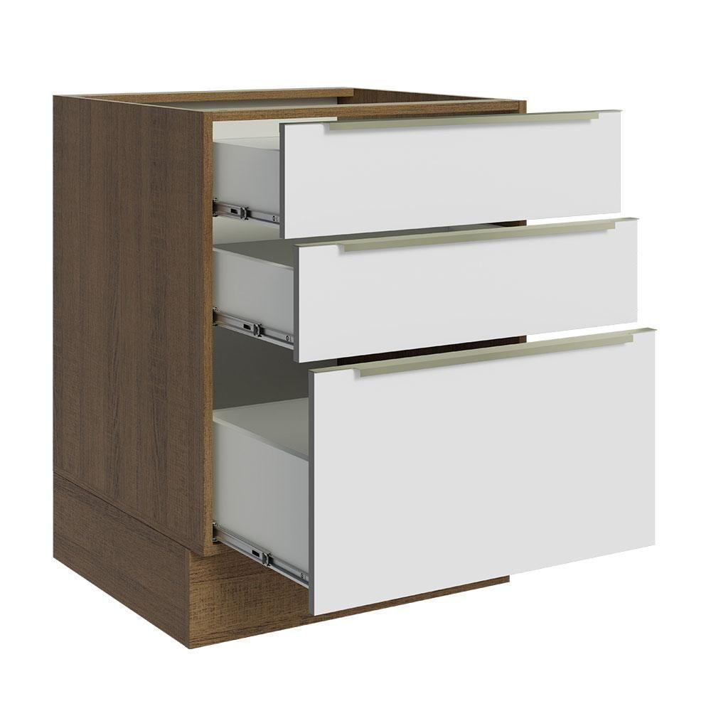 Balcão 60 Cm 3 Gavetas (sem Tampo) Rustic/Branco Veludo - 5
