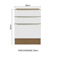 Balcão 60 Cm 3 Gavetas (sem Tampo) Rustic/Branco Veludo - 6