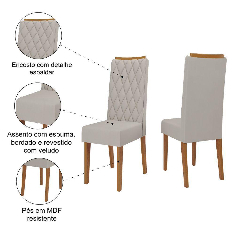 Conjunto Com 2 Cadeiras Estofadas Veludo Sala De Jantar Bele Viero Madeirado / Bege - 3