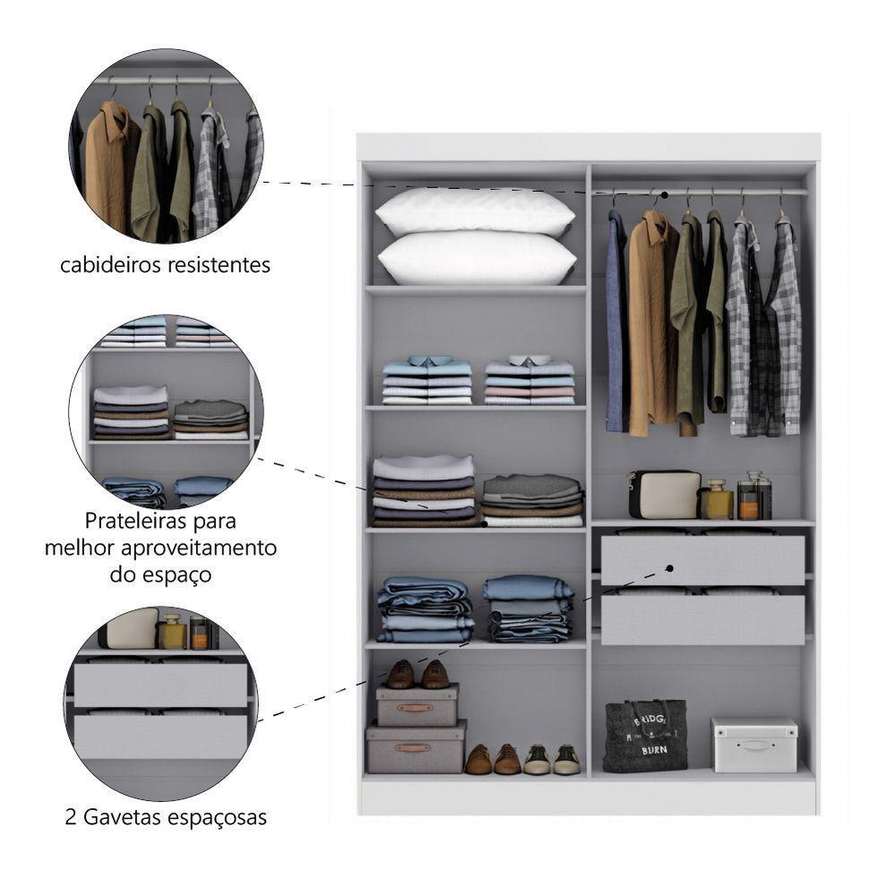 Modulo De Guarda Roupas Para Quarto 4 Portas E 2 Gavetas Madrid Maxel Branco - 4