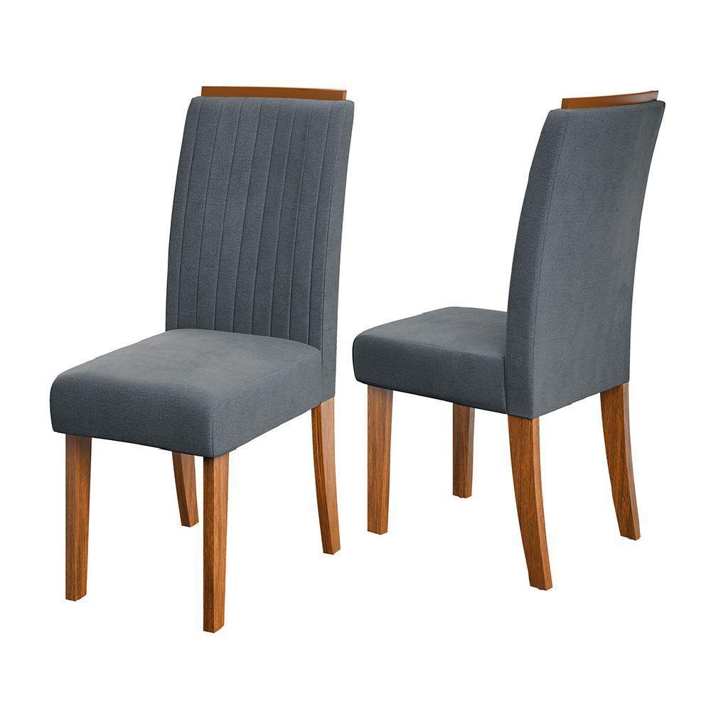 Conjunto De 2 Cadeiras Estofada Sala De Jantar Grécia Dobuê Madeirado/grafite - 1