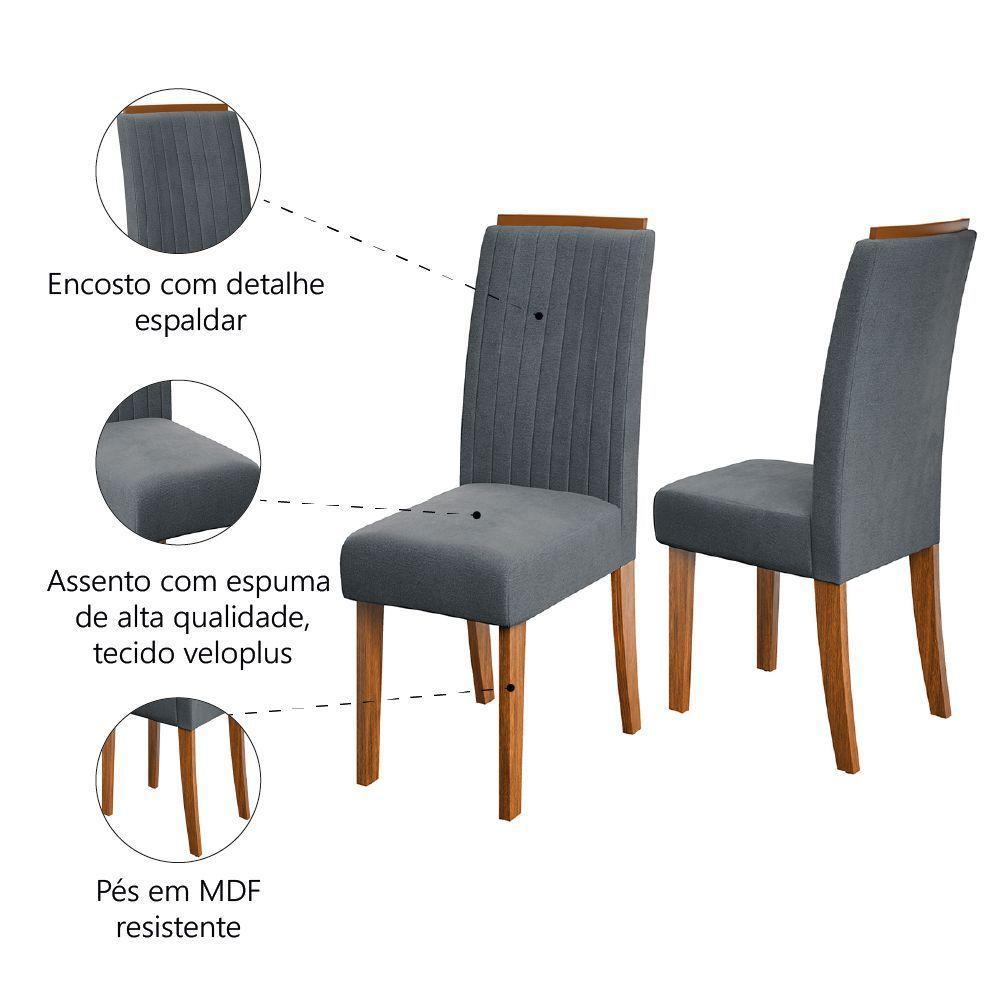 Conjunto De 2 Cadeiras Estofada Sala De Jantar Grécia Dobuê Madeirado/grafite - 3