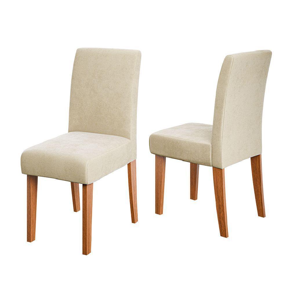 Conjunto 2 Cadeiras Estofada Sala De Jantar Trieste Dobuê Madeirado / Bege - 1
