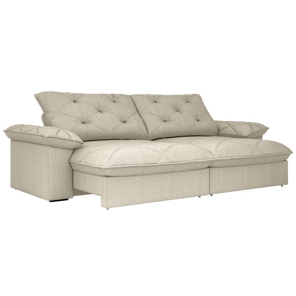 Sofá Retrátil E Reclinável Bipartido Molas Ensacadas 2,60m 4 Lugares Amsterdã Linho Bege Luizzi Bege - 1