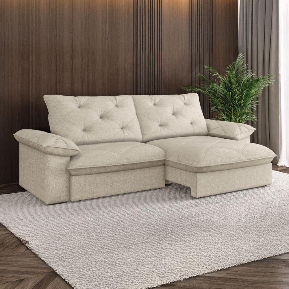 Sofá Retrátil E Reclinável Bipartido Molas Ensacadas 2,60m 4 Lugares Amsterdã Linho Bege Luizzi Bege - 2