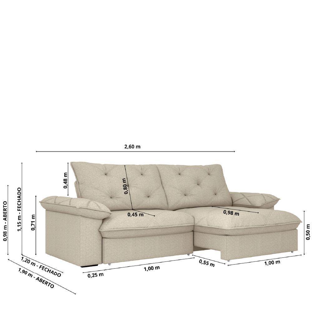 Sofá Retrátil E Reclinável Bipartido Molas Ensacadas 2,60m 4 Lugares Amsterdã Linho Bege Luizzi Bege - 3