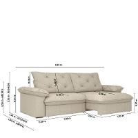 Sofá Retrátil E Reclinável Bipartido Molas Ensacadas 2,60m 4 Lugares Amsterdã Linho Bege Luizzi Bege - 3