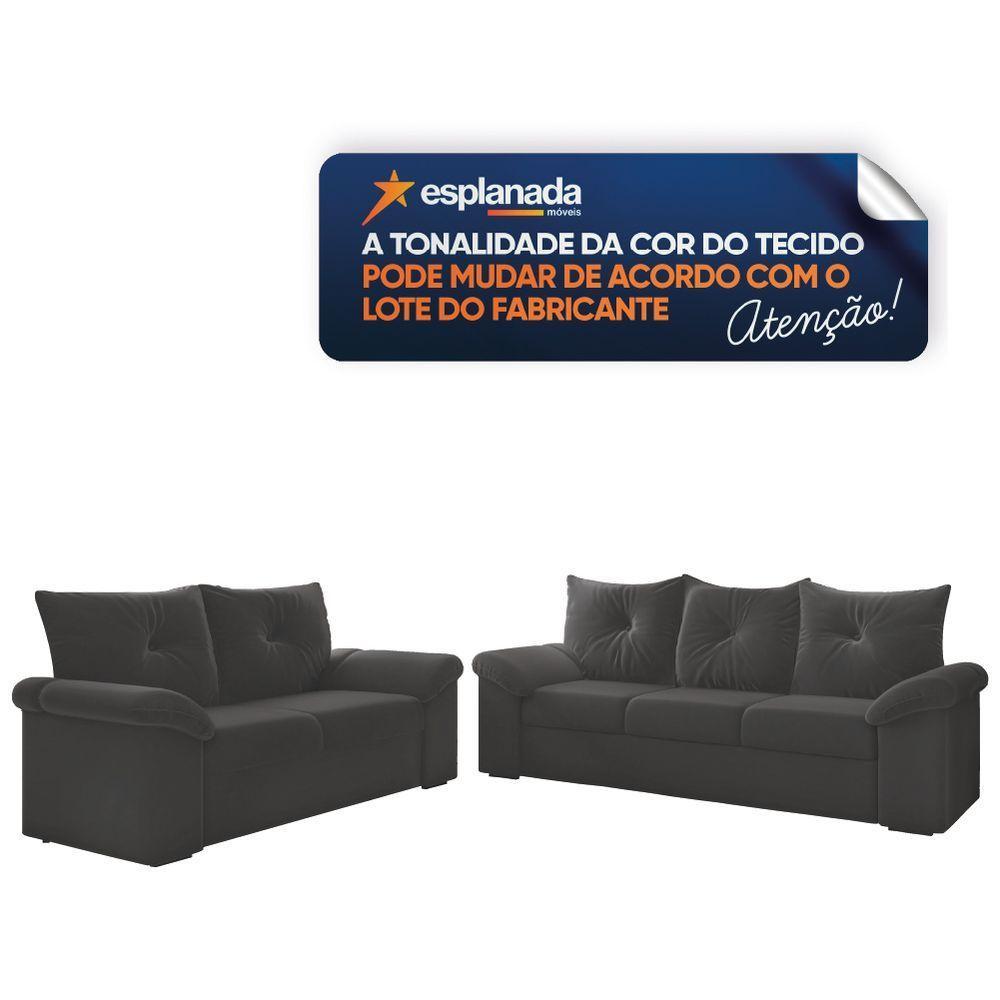 Conjunto De Sofá 2 E 3 Lugares Taurus Veludo Mamflex Cinza - 6