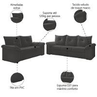 Conjunto De Sofá 2 E 3 Lugares Taurus Veludo Mamflex Cinza - 5