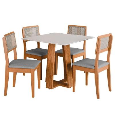 Conjunto de Jantar Mesa Athenas Quadrada 4 Lugares Tampo MDF com Cadeiras Santiago Cinza