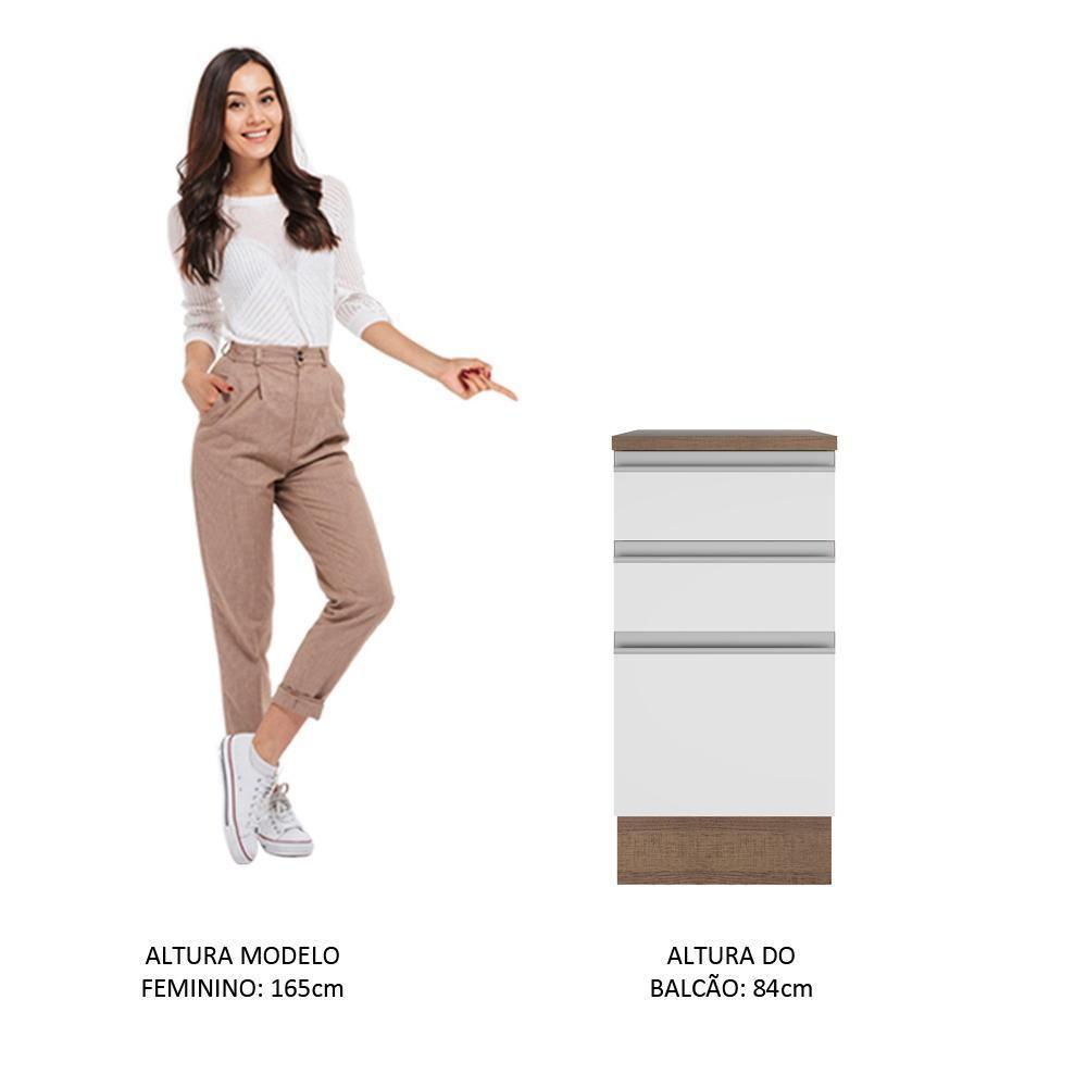 Balcão Glamy 40 cm 3 Gavetas Rustic e Branco Madesa - 8