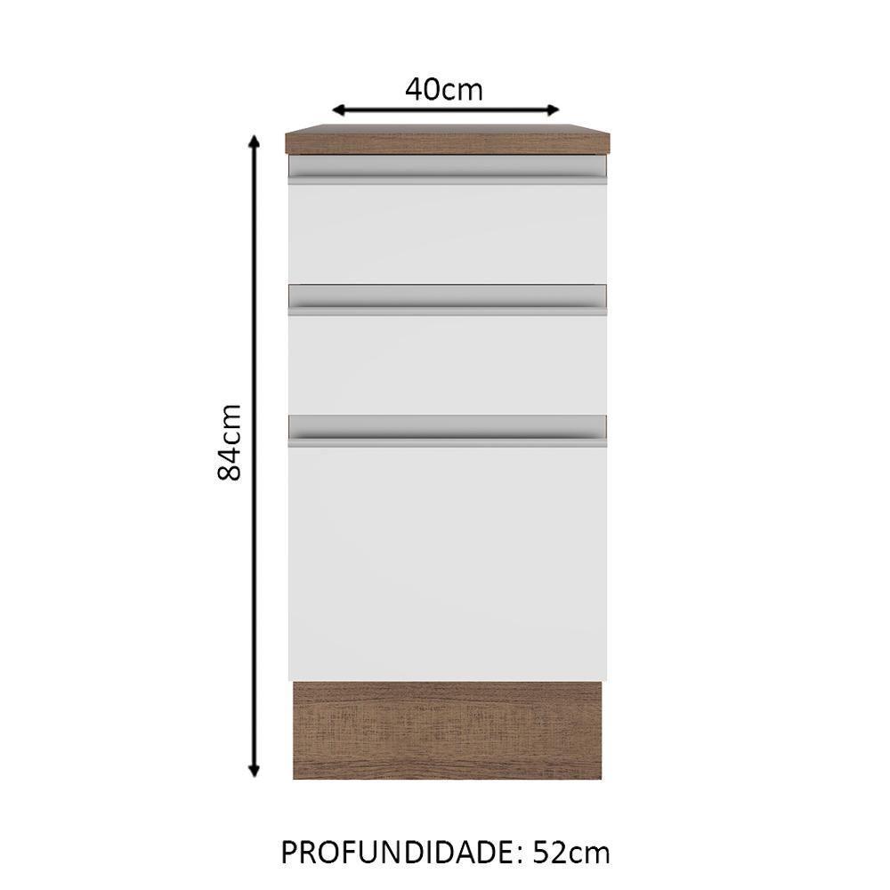 Balcão Glamy 40 cm 3 Gavetas Rustic e Branco Madesa - 3