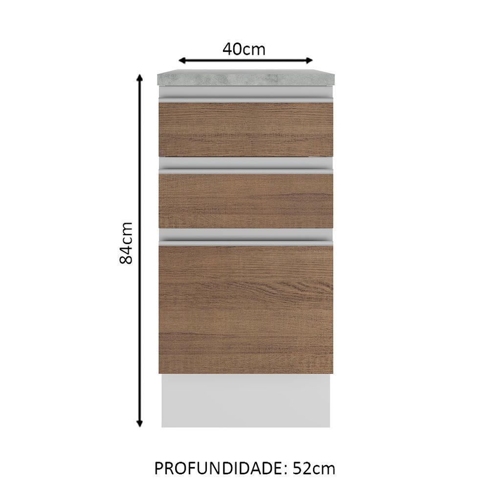 Balcão Glamy 40 cm 3 Gavetas Branco e Rustic Madesa - 3