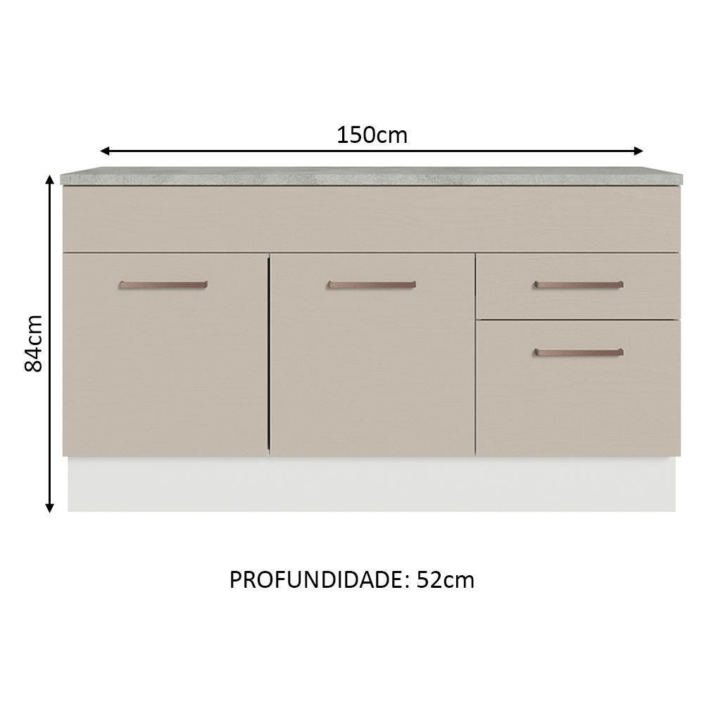 Balcão Gabinete De Pia 150 Cm 2 Gavetas 2 Portas (com Tampo) Branco/crema Agata Madesa Branco/crema - 8