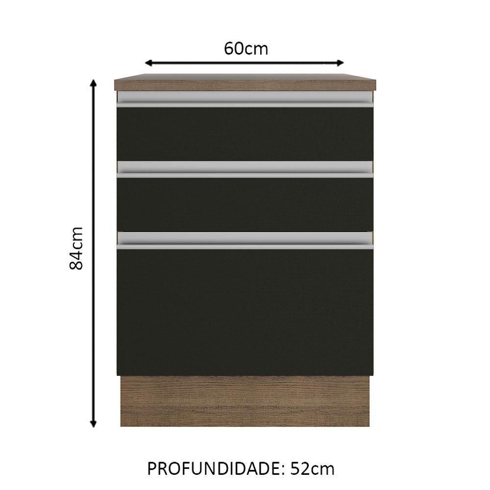 Balcão Glamy 60cm 3 Gavetas Rustic Preto - 6