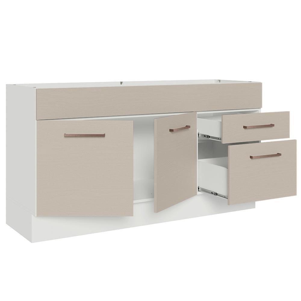 Balcão Gabinete De Pia 150 Cm 2 Portas E 2 Gavetas (sem Tampo E Pia) Branco/crema Agata Madesa - 8