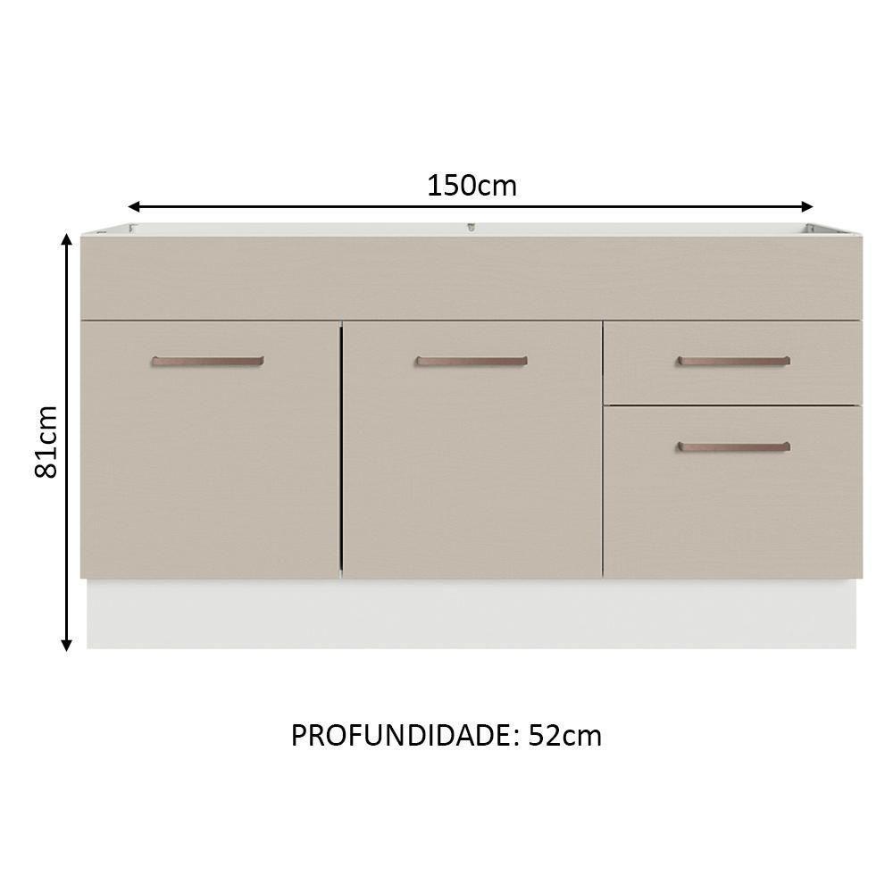Balcão Gabinete De Pia 150 Cm 2 Portas E 2 Gavetas (sem Tampo E Pia) Branco/crema Agata Madesa - 9