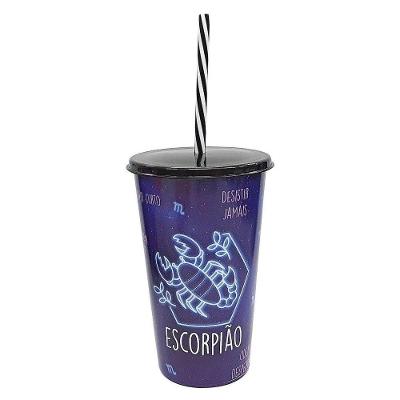 Copo Com Canudo Colecionável Signos Do Zodí­aco 500ml - Plasvale Escorpião