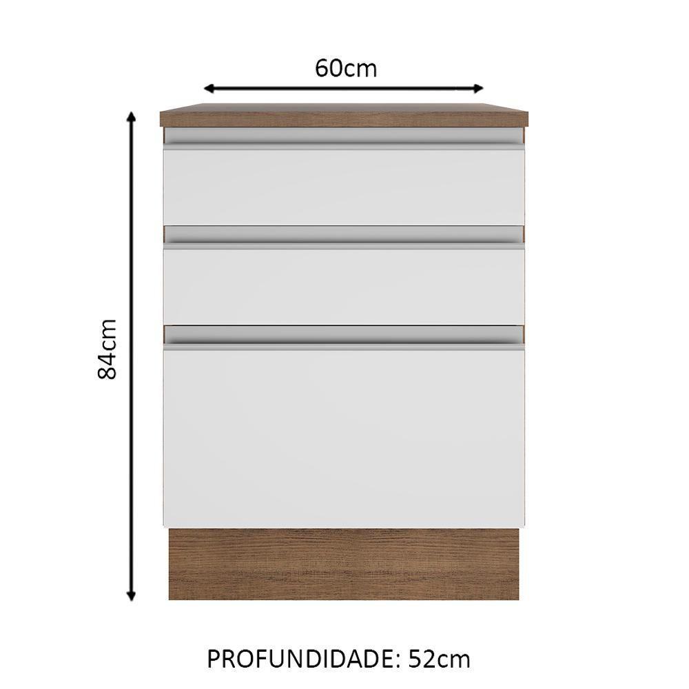 Balcão Glamy 60 cm 3 Gavetas Rustic e Branco Madesa - 4