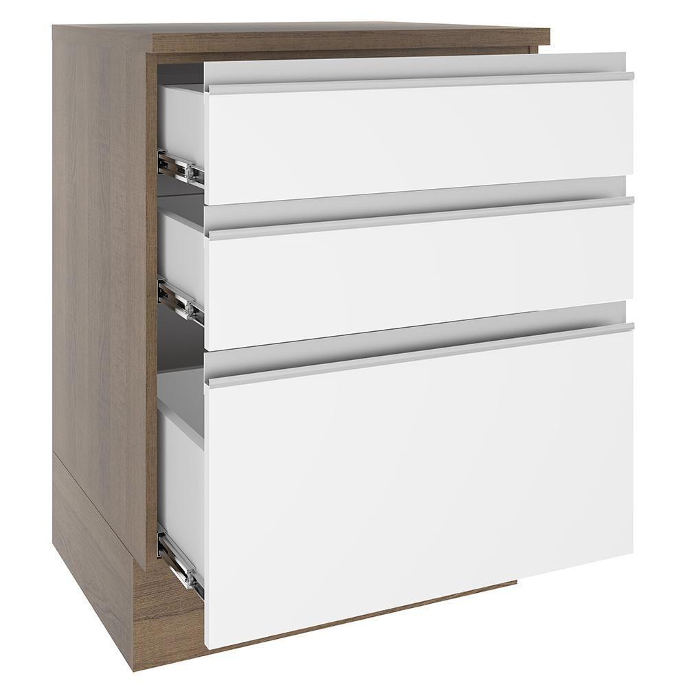 Balcão Glamy 60 cm 3 Gavetas Rustic e Branco Madesa - 5
