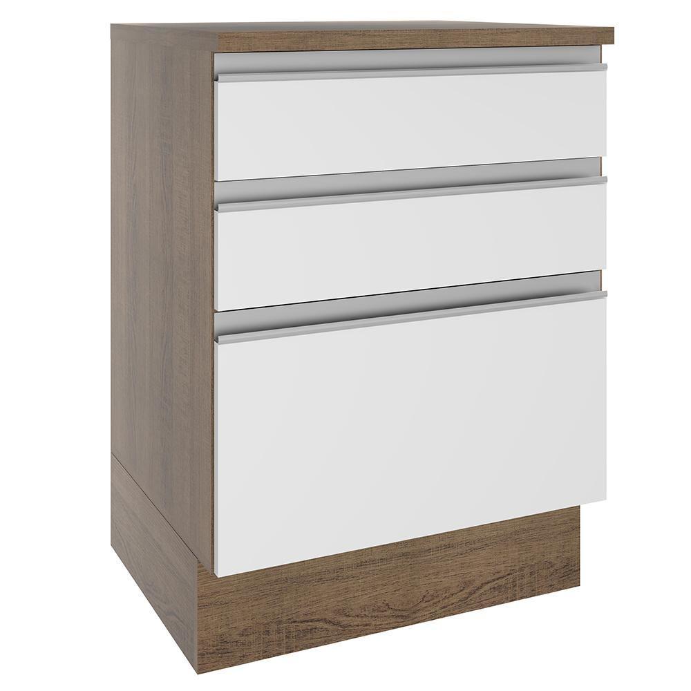 Balcão Glamy 60 cm 3 Gavetas Rustic e Branco Madesa - 8