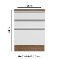 Balcão Glamy 60 cm 3 Gavetas Rustic e Branco Madesa