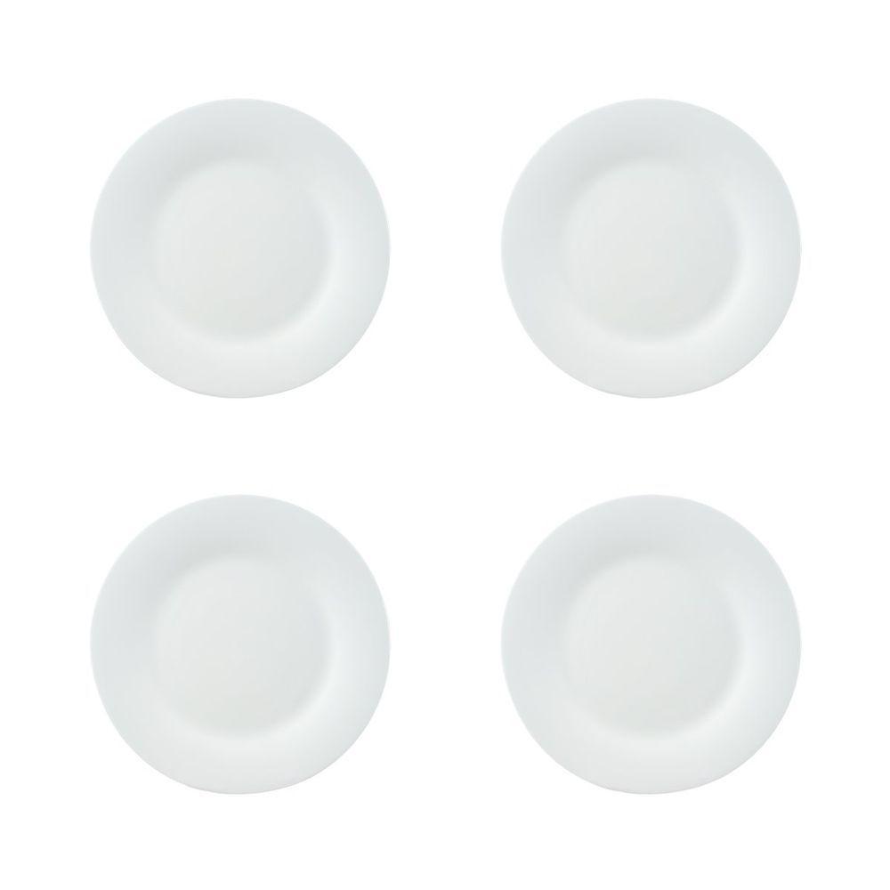 Conjunto 4 Pratos De Sobremesa Em Vidro Opalino Branco - 1