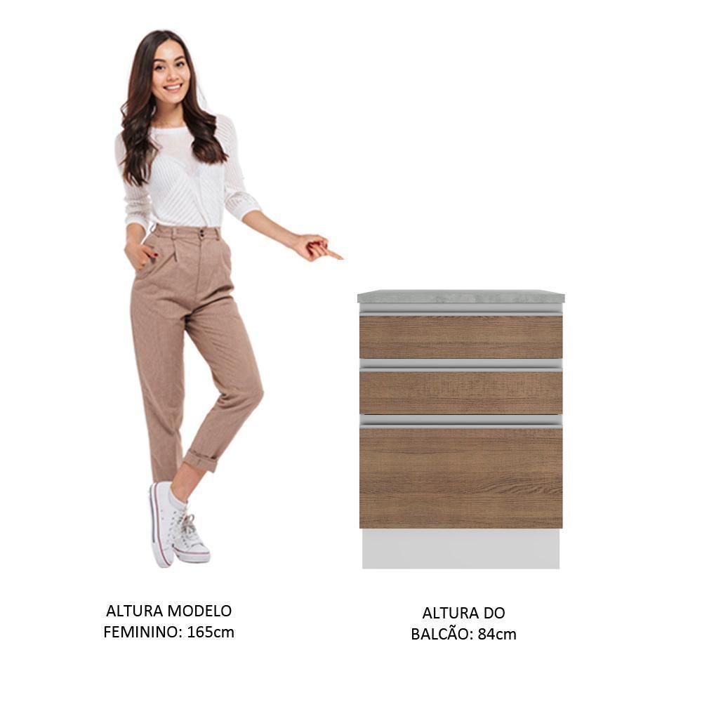 Balcão Glamy 60 cm 3 Gavetas Branco e Rustic Madesa - 7