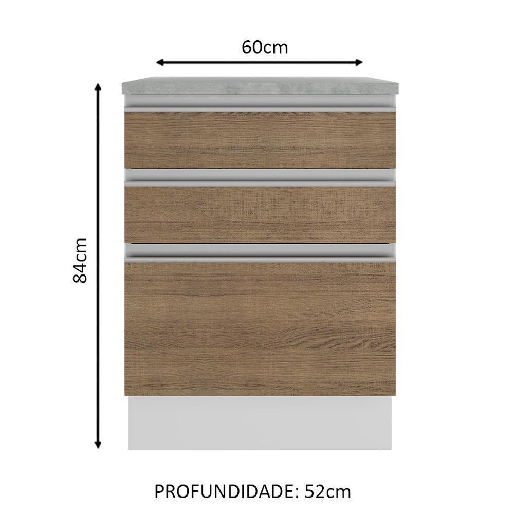 Balcão Glamy 60 cm 3 Gavetas Branco e Rustic Madesa - 10