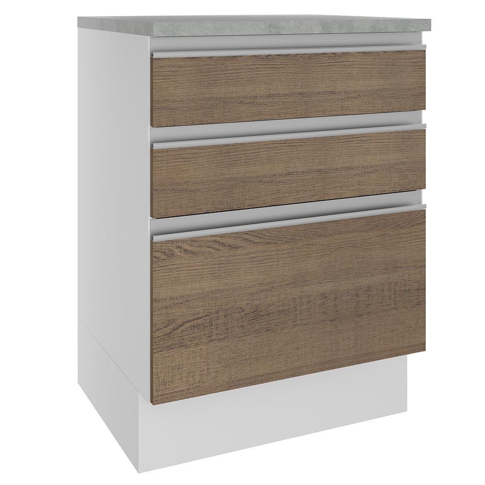 Balcão Glamy 60 cm 3 Gavetas Branco e Rustic Madesa - 3