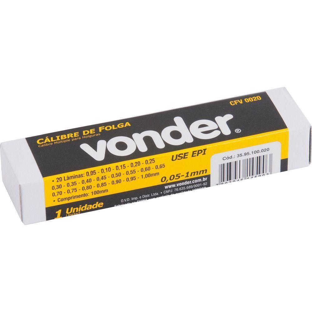 Calibre Folga 0,05mm à 1,00mm 100mm 20 Lâminas Cf-020 Vonder - 3