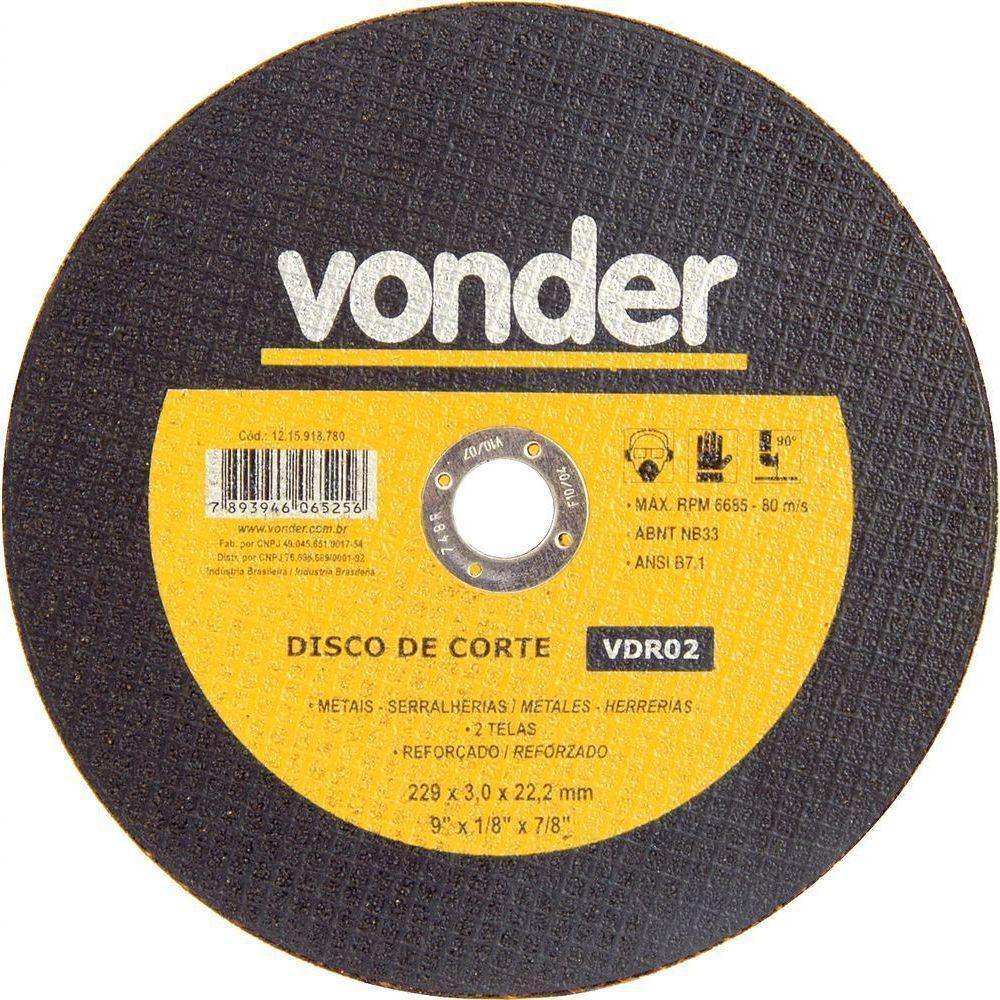 Disco Corte 228,6x3,0x22,22 2 Telas Aço Carbono Vdr0 Vonder - 1