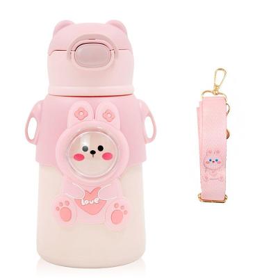 Garrafinha C/ Canudo Squeeze Infantil Garrafa Bebe Térmica Alça Rosa