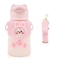 Garrafinha C/ Canudo Squeeze Infantil Garrafa Bebe Térmica Alça Rosa - 1