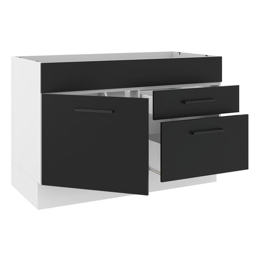 Balcão de Pia Madesa Agata 1 Porta e 2 Gavetas Branco Preto - 3