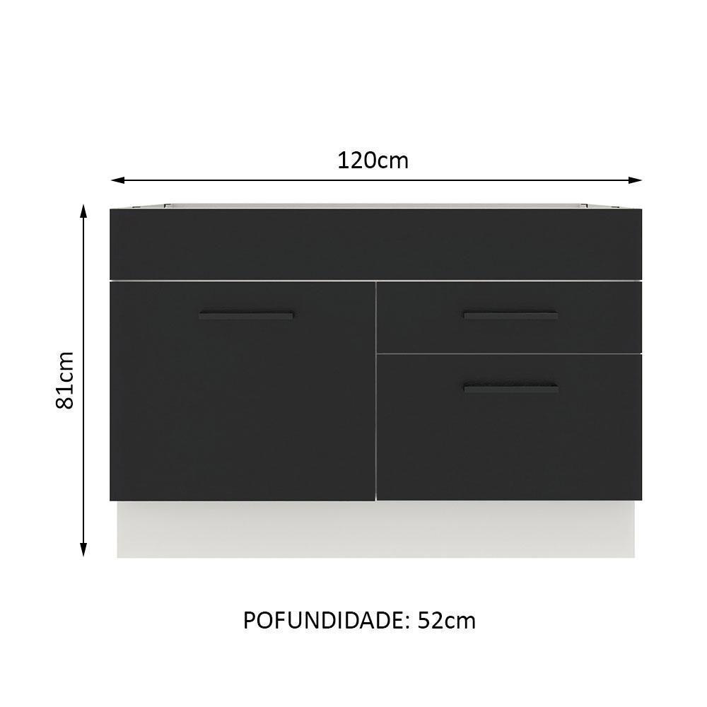 Balcão de Pia Madesa Agata 1 Porta e 2 Gavetas Branco Preto - 6