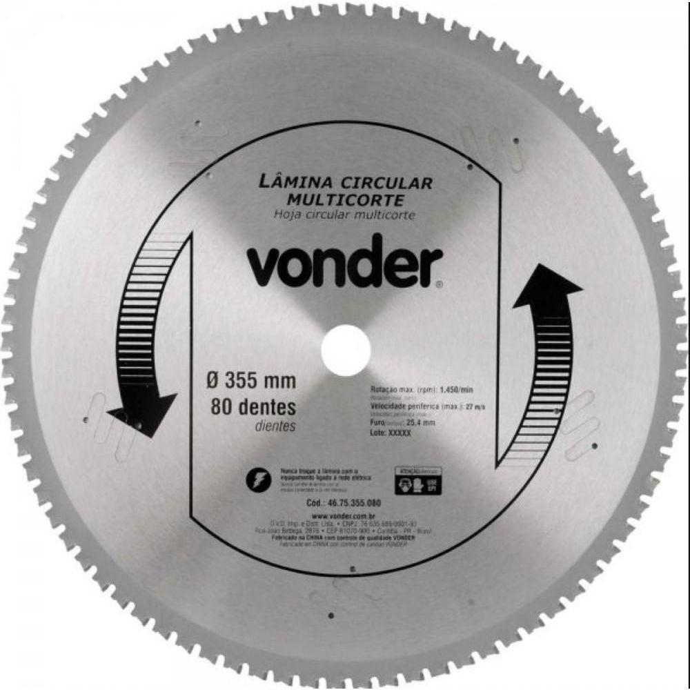 Lamina Circular Multicorte 355x2.2x3.0x80d - Vonder - 1