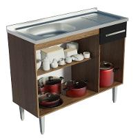 Balcão Gabinete Com Pia 3 Portas E 1 Gaveta 105cm Rustic/preto Emilly Madesa Rustic/preto - 3