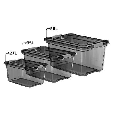 Kit 3 Caixas Plásticas Organizadoras 50l, 35l, 27l Cinza