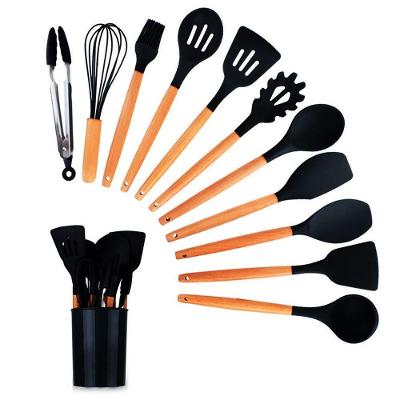 Kit 12 Peças Utensilios De Cozinha Colher Espatula Fue Pincel Preto