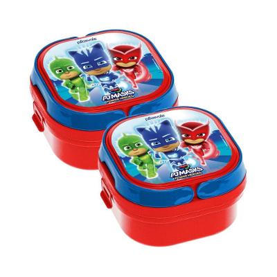 Kit 2 Marmitas 2 Compartimentos Com Alça Pj Masks Decorado Pj Masks