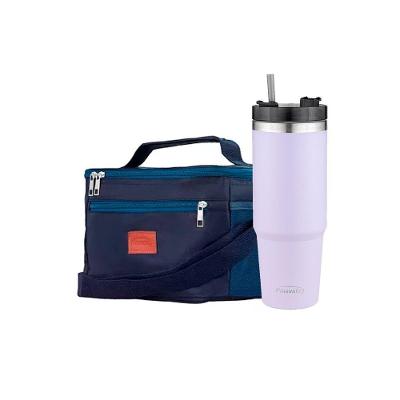 Kit Bolsa E Copo Com Canudo Térmicos Lilás
