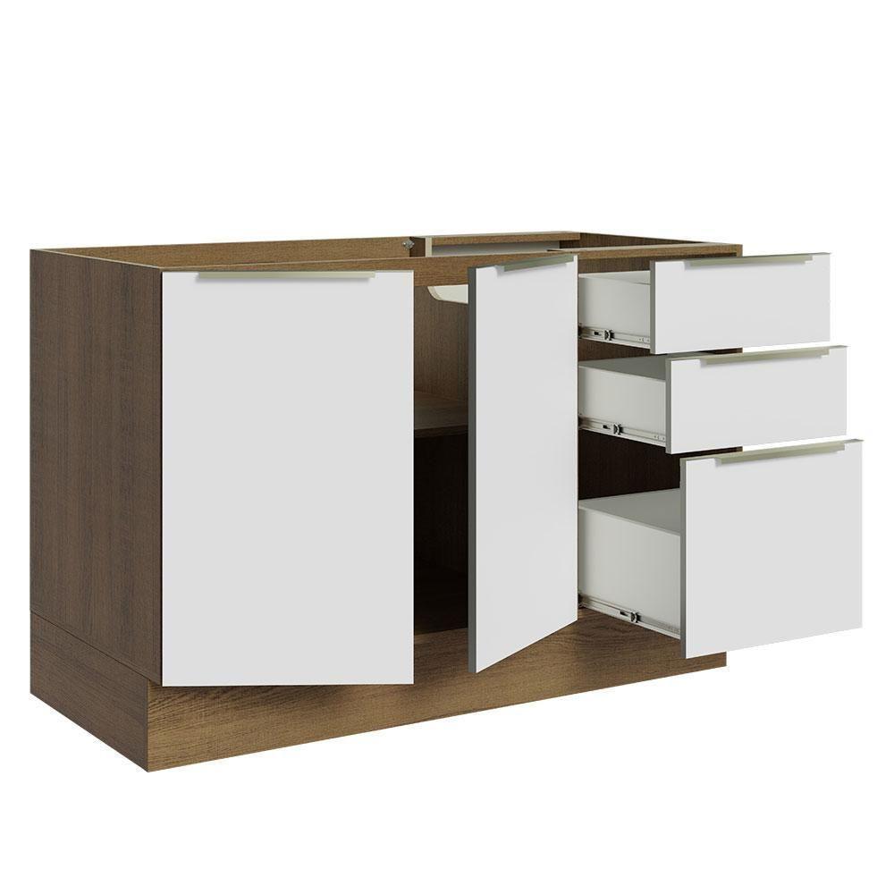 Balcão Gabinete 120 Cm 2 Portas 3 Gavetas Rustic/Branco - 9